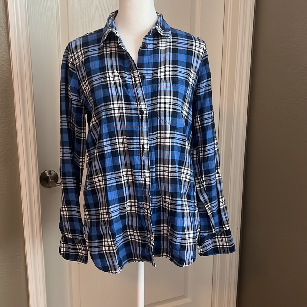 JCrew Boy Fit Blue Plaid Shirt Size 2